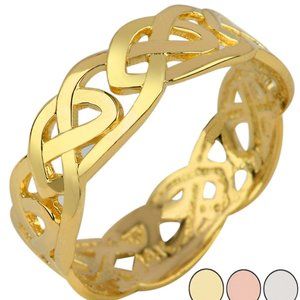 10K Solid Yellow Gold Celtic Trinity Knot Band Eternity Ring Any Size